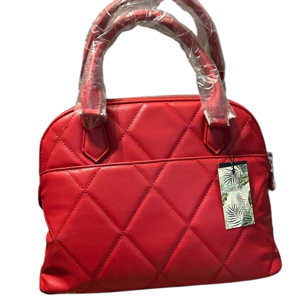 Badgley Mischka Red Quilted Satchel Crossbody | Silver Hardware | NWT - Picture 7 of 11